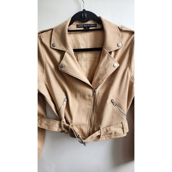 HYFVE Suede cropped full zip moto jacket women size L - Picture 3 of 8